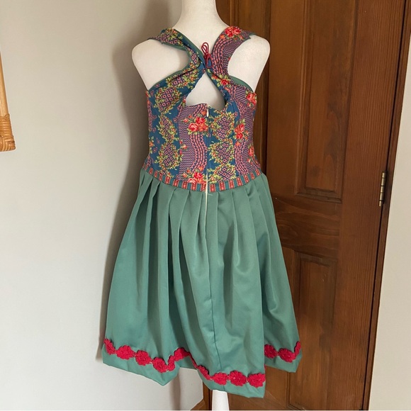 Vintage ? Green Floral German Size Large ? Oktoberfest Corset Dirndl Dress - Picture 5 of 7